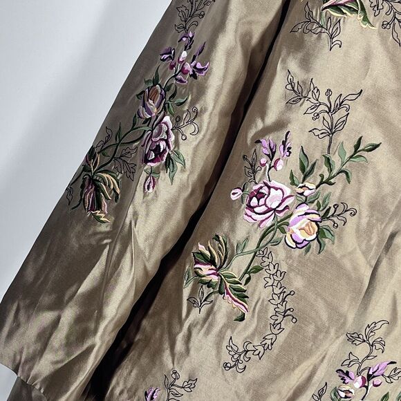 Nolan Miller Silk Jacket Retro Size Large Tan Vintage Floral Embroidered Runway - Picture 2 of 9
